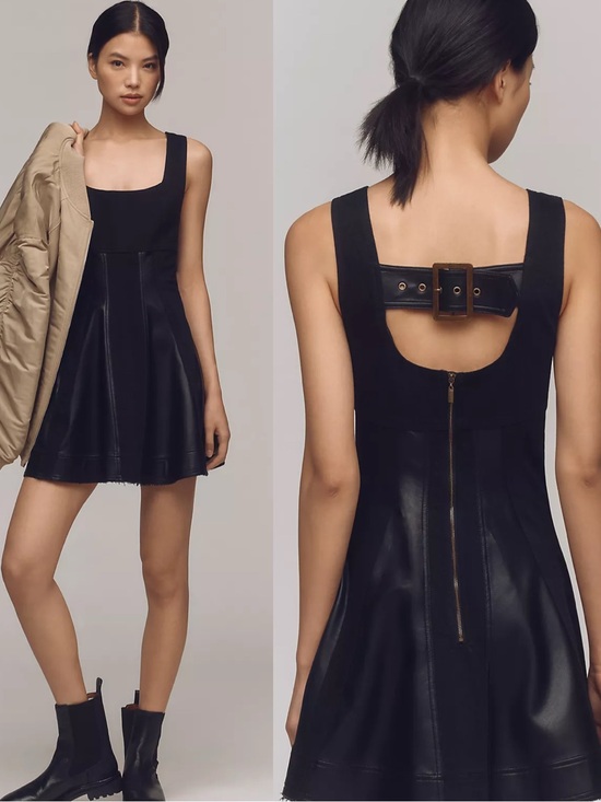Pilcro Dresses & Skirts - Pilcro Sleeveless Faux-Leather denim Fit-and-Flare Mini Dress XL